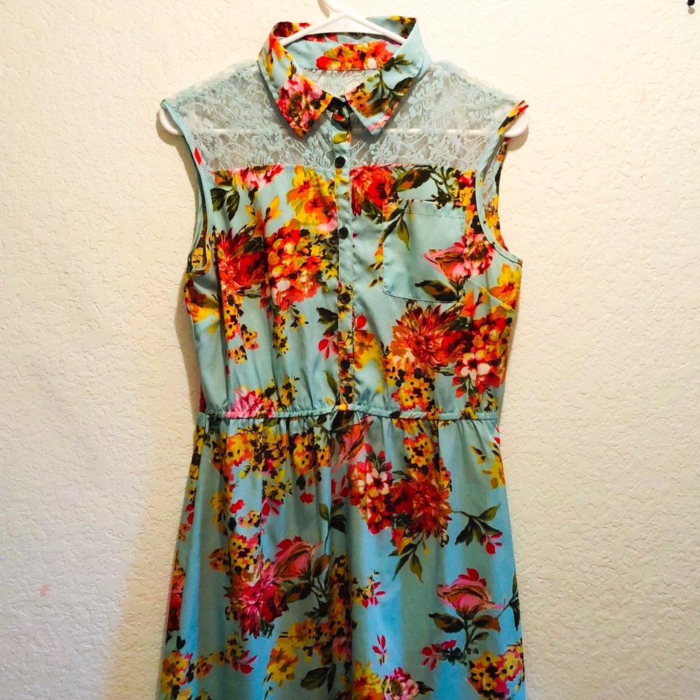 Speed Control Sleeveless Dress Turquoise Floral